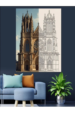 Ahşap Tablo Gotik Katedral Eskiz Çizimi
