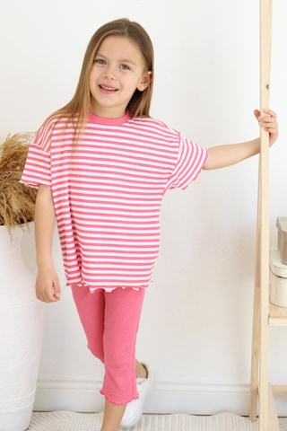 Miababy Çizgili Kapri Kız Takım Pembe