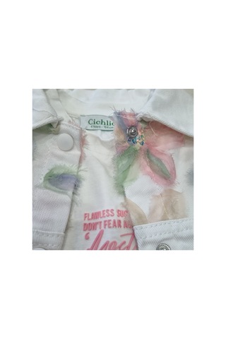 Uğur Bebe Cichlid Kız Çocuk 3 Lü Takım Çiçek Desenli Kot Ceket, Yumuşak Kanvas Kargo Pantolon Ve Sweatshirt Ekru Somon Ekru Somon
