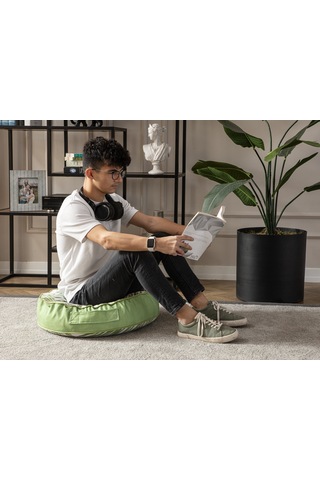 Yeşil Bitki Ve Palmiye Desenli Puf Minderi, 60x60 Cm, Balkon Ve T