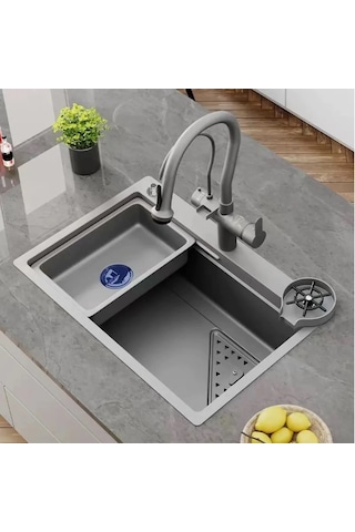 Su Arıtma Çıkışlı Ithal Akıllı Eviye Seti Gri