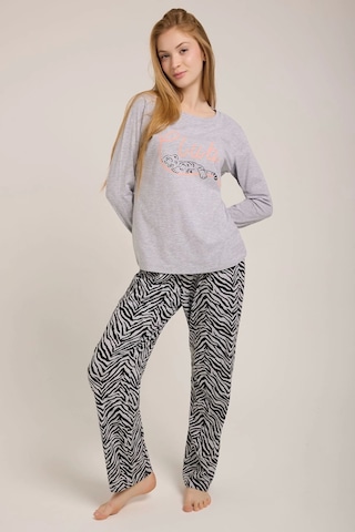 Gri Zebra Club Baskılı Kadın Pijama Takımı Gri