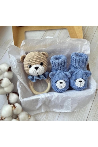 Amigurumi Ayıcık Çıngırak Ve Patik 2li Set Amigurumi Ayıcık Çıngırak Ve Patik 2li Set