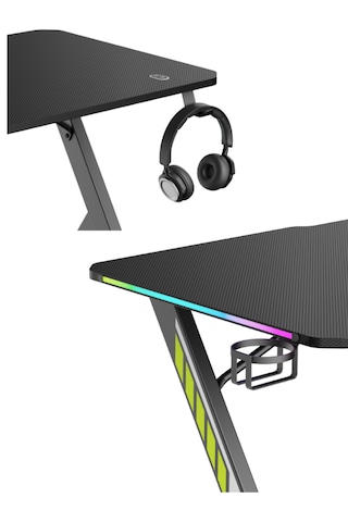 Rgb Işıklı Oyuncu Masası 120x60 Cm Kulaklık Ve Bardaklık