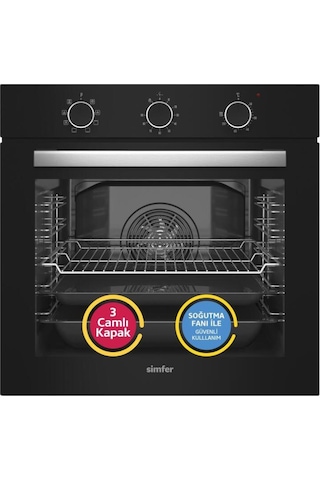 Simfer 9 Fonksiyon QS Mekanik Siyah Büyük Pop-Up 3'lü Ankastre Set (8220 Fırın + 3500 Ocak + 8703 Davlumbaz)