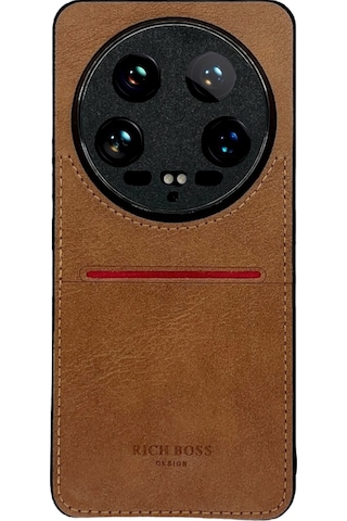 Xiaomi Mi 14 Ultra Kartlıklı Rich Boss Lüx Deri Kılıf Açık Kahve