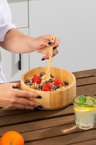 Porsima 2074 Orta Boy Doğal Bambu Salata Kasesi 18cm Bambu