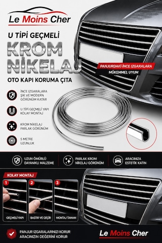 Peugeot 5008 Gt Krom U Tipi Geçmeli 5 Metre Oto Kapı Kenar Koruyucu Fitil