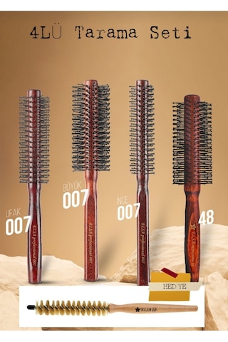 Elsa 4lü Profesyonel Erkek Tarama Seti 10 Ince Fön Fırçası Hediyeli