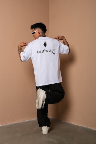 Technomonkey Unisex Beyaz Oversize Consciousness Bilinç Baskılı Techno T-shirt