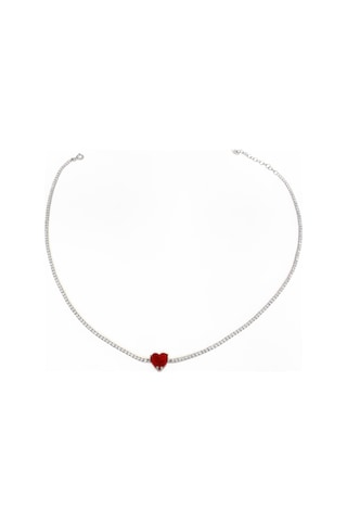 Renkli Taşlı Kalpli Su Yolu Zincirli Gümüş Choker Rose Gold