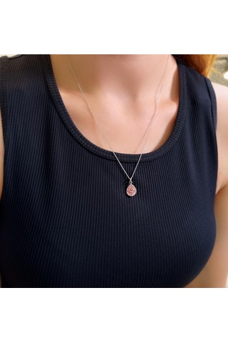 Stela Pembe Kuvars Damla Gümüş Kolye