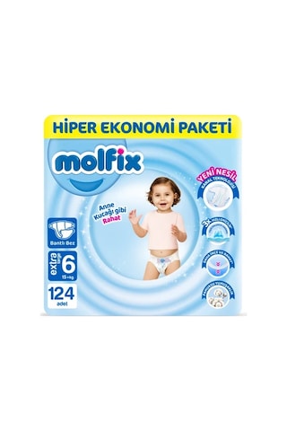 Molfix Bebek Bezi 6 Beden E.large Hiper Ekonomi Paketi 124Adet