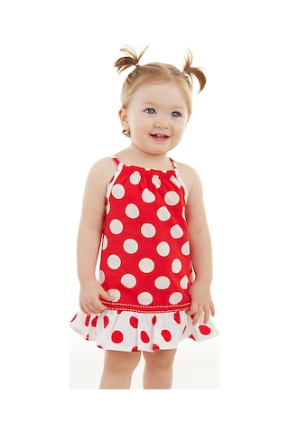 Denokids Kırmızı Puantiye Kız Bebek Poplin Elbise