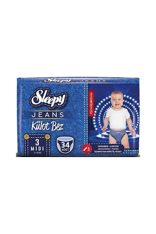 Sleepy Külot Bebek Bezi Jeans Jumbo Beden:3 4-9kg Midi 34 Adet 3 Numara