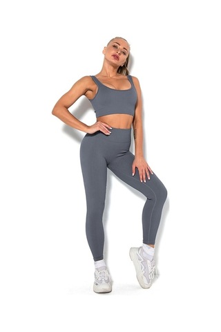 Fortunelane Kadınlar İçin Hava Alan Esnek Yoga Takımı - Gri Sporcu Sütyen Ve Tayt Seti Gri