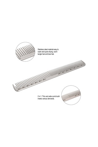 Vkemall Stainless Steel 2'li Fonksiyonel Saç Tarzı: İnce Ve Geniş Dişli, Masaj Ve Saç Büyümesini Teşvik Eden Profesyonel Tarak - Gümüş Küçük Boy