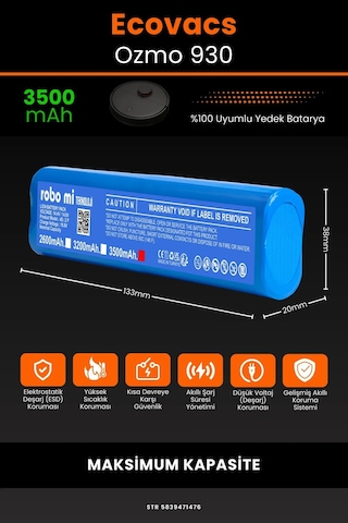 Ecovacs Deebot Ozmo 930 3500mAh Robot Süpürge Bataryası