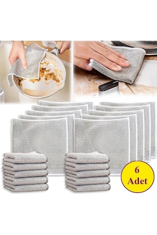 Mainshop Çok Amaçlı Bulaşık Tel Bezi 6 Adet Çift Kat M-602 Gri