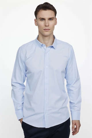 Tudors Modern Slim Fit Düz Erkek Gömlek-27248-Mavi