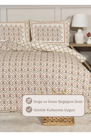 Elart Terra Nevresim Takımı Çift Kişilik Ranforce Çarşaf Tarçın Turuncu
