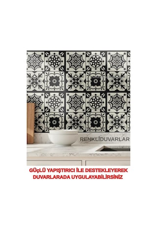 30cmx30cm 10 Adet Yapışkanlı Osmanlı Çini Floor Pvc Panel Zemin Kaplama Paneli Arkası Kauçuklu 2124 Renkli