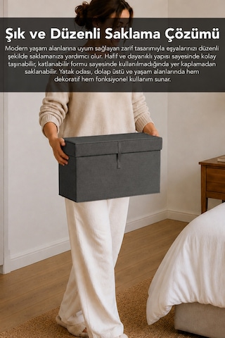 5'li Mini Boy Hurç - Çok Amaçlı Organizer Kapaklı Saklama Kutusu 40x30x26cm Antrasit