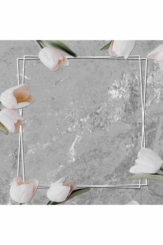 Gri Çiçek Temalı Banyo Halısı Klozet 2'li Paspas Seti Bs011n11