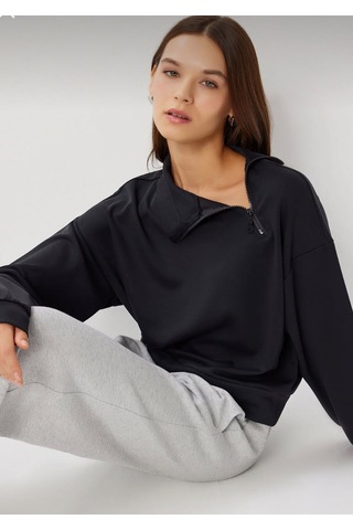 Busem Modal Sweatshirt Yaka Yan Fermuar Detaylı 12262 1siyah