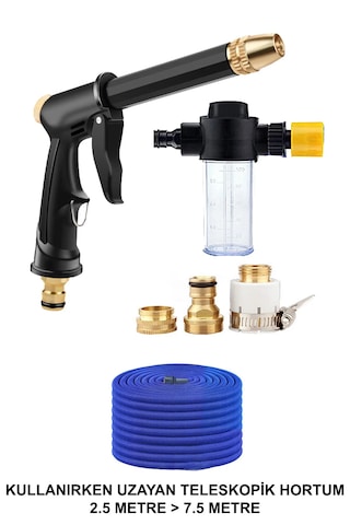 Araba Balkon Bahçe Yıkama Ayarlanabilir Başlıklı Hortumu Full Set