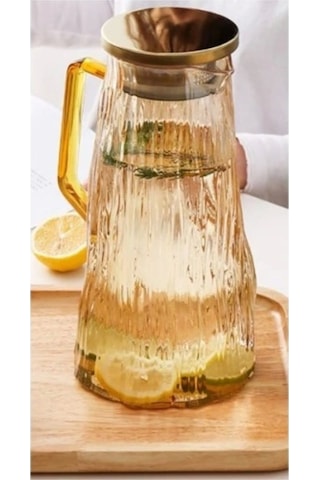 Morponi Borosilikat Cam Metal Kapaklı Lüks Cam Sürahi 1800 Ml Amber Dalgalı Mt