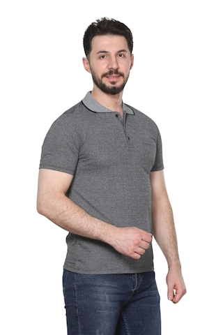 Kzctekstil Erkek Baba Ve Orta Yaş Penye Tişört Yakalı Cepli Jakarlı Desenli Kumaş Klasik Kesim Gri