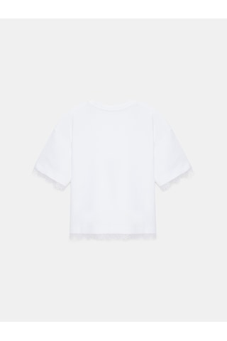 Dilvin 32826 Dantel Detaylı Kısa Kollu T-shirt-beyaz