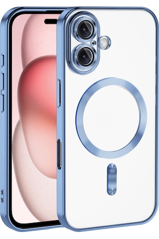 Apple Uyumlu iPhone 17 İçin Magsafe İle Kılıf Kamera Lensli Korumalı Şeffaf Silikon Kapak Sierra Mavi