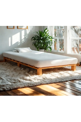 100cm X 200cm Masif Ahşap Platform Karyola Ceviz Renk 100x200 Cm