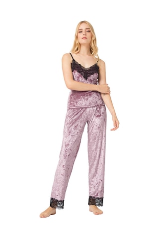 Cottonhill Pudra Dantel Detaylı Kadife Kadın Pijama Takımı Pudra