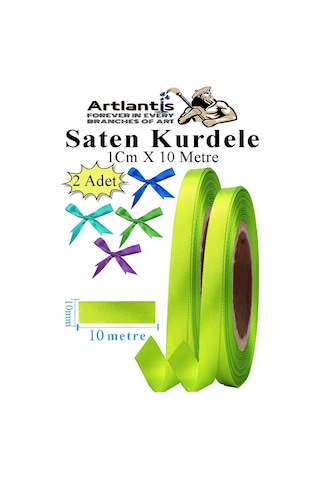 Açık Yeşil Kurdele Saten 1 Cm 10 Metre 2 Adet Saten Kurdela Parlak Hediye Ve Süsleme Şeridi Süs Paketleme Çiçek Saç El