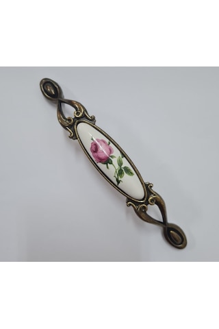 Miray 96 Mm Metal Antik Sarı Porselen Gül Desenli / 5 Adet Sarı