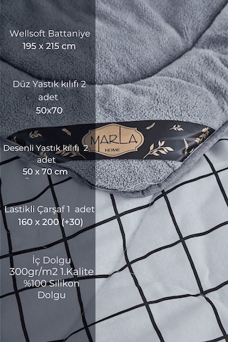 Line Baklava Desen Çift Kişilik Uyku Seti - Beyaz - 195x215