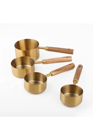4'lü Ahşap Saplı Gold Lüks Ölçü Kaşığı - Ölçü Kabı