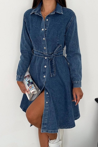 Noa & Noa Kadın Kuşaklı Düğmeli Denim Elbise Timeless Fit Mavi