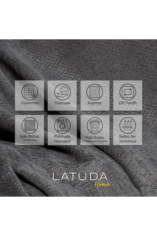 Jakarlı Şönil Koltuk Örtüsü Çekyat Örtüsü Koltuk Şalı 175x350 Kaymaz Gri Gri