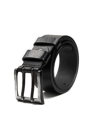 %100 Manda Derisi Çift Dilli Erkek Kot Kemeri 4,5 Cm Siyah