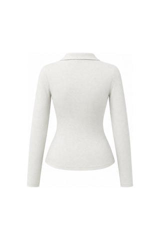 Mixray 2246 Kadın Polo Yaka Düğmeli Uzun Kollu Slim Fit Bluz Beyaz