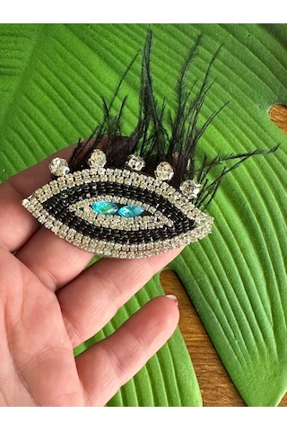 7x4 Cm Ütü İle Yapışan Taşlı Tüğlü Mavi Göz Arma Dikiş Giyim Aksesuarı