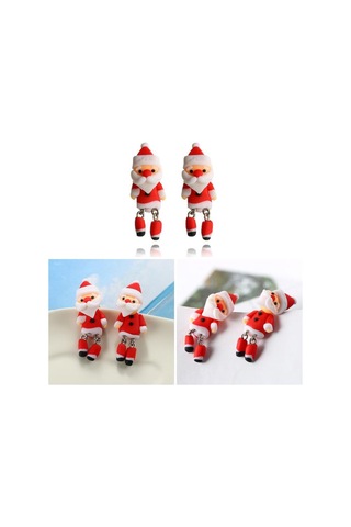 El İşi Kırmızı Noel Baba Küpe - Şenlikli Noel Kızların Hediye Takı Çok Renkli
