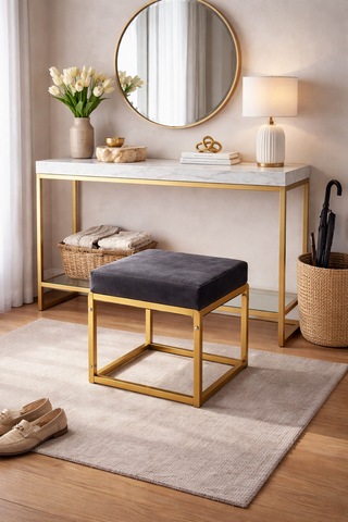 Pure Gold Ayaklı Babyface Puf 50x40x45 Cm - Modern Bench Antrasit