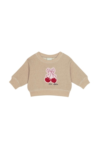 Antebies Pamuk, Sustainable, Bej Kiraz Baskılı Kız Bebek Sweatshirt Biker Takım Kırmızı
