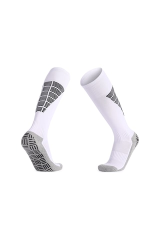 Folinda Beyaz Uzun Futbol Çorabı - Rahat Polyester, Nefes Alıcı, Ter Emici, Kaymaz Önleyici Taban S 29-34 Beyaz