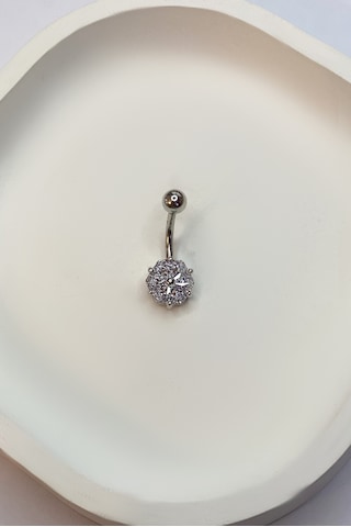 Kadın Altıgen Taş Model Çelik Piercing Gümüş